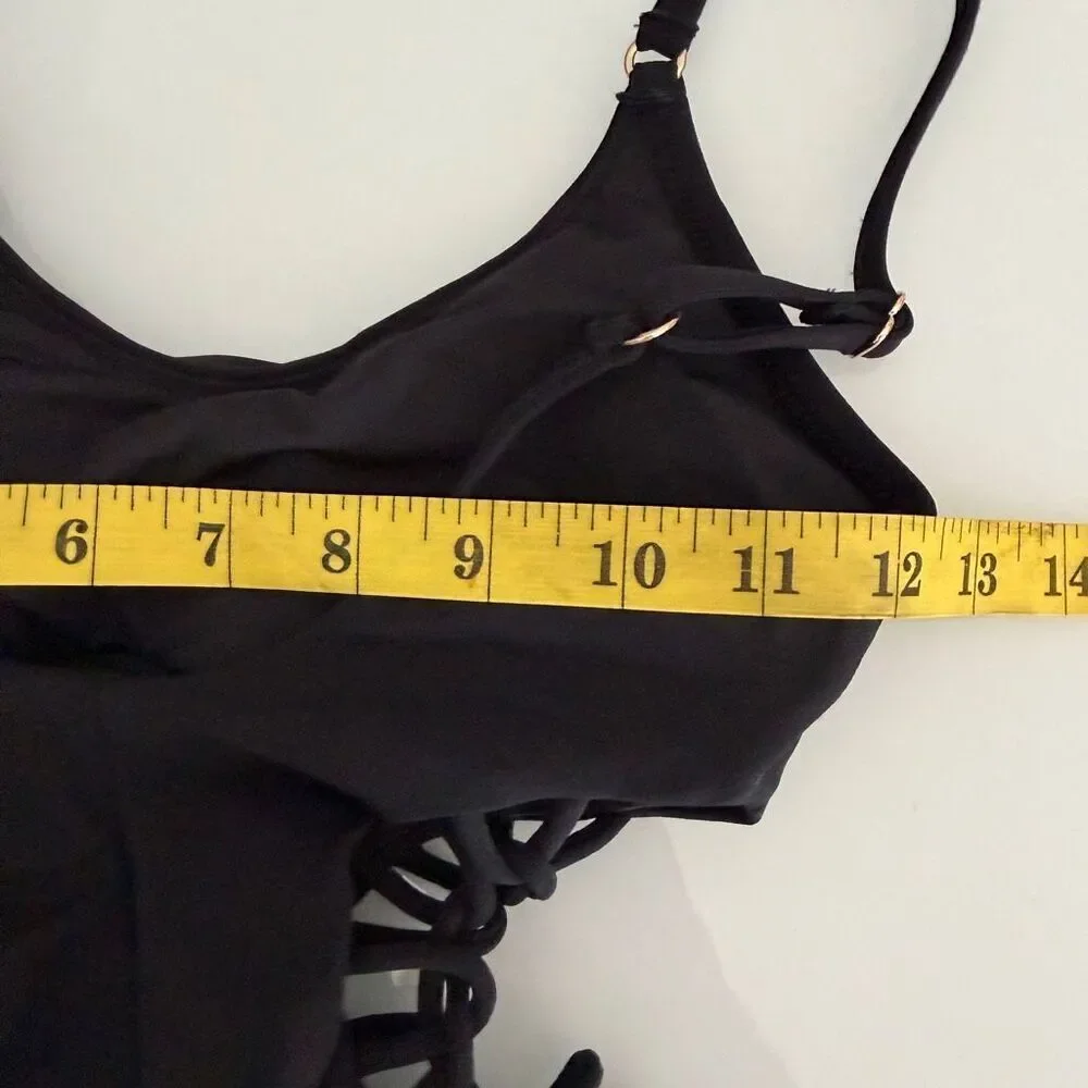 Robin Piccone Black Aubrey Scoop Neck Lace-up One-Piece Swimsuit Size 2